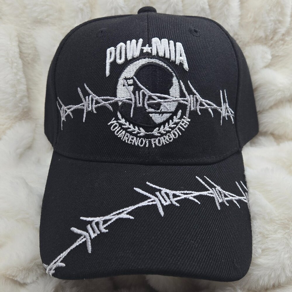 POW / MIA Hat Ball Cap You Are Not Forgotten Black and White (NWT)